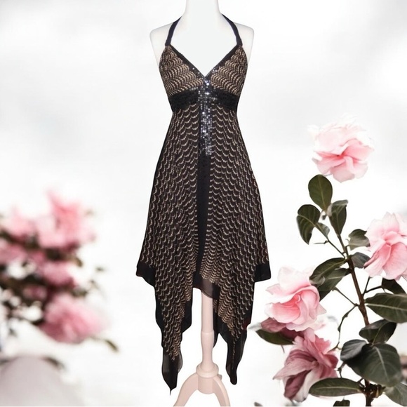 Stunning BCBG MaxAzria Black Silk kerchief dress fairycore whimsigoth sz M goth - Picture 1 of 10